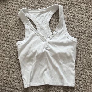 Aerie White Ribbed Button Tank Top